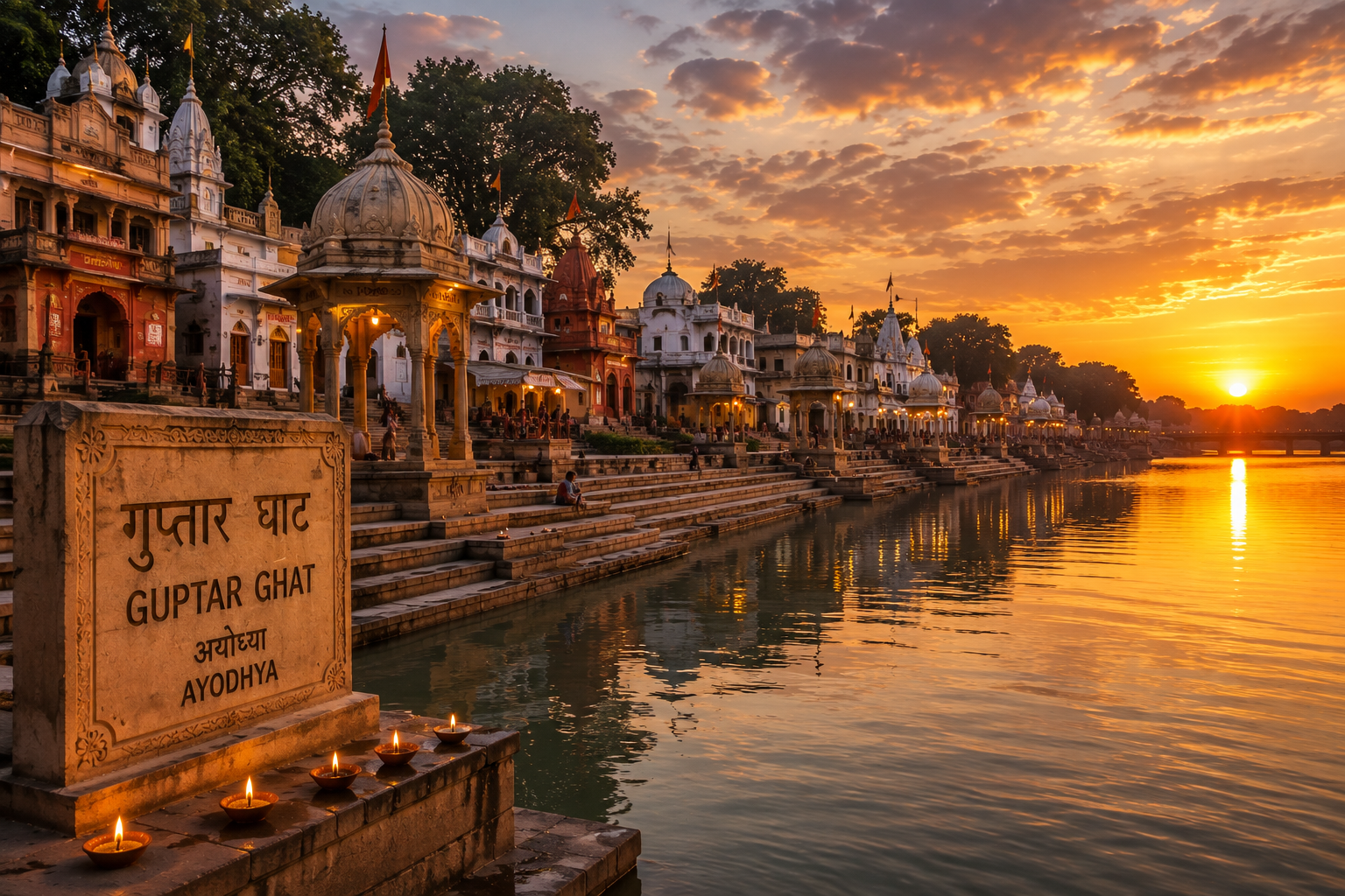 Guptar Ghat on the banks of the Saryu River in Ayodhya